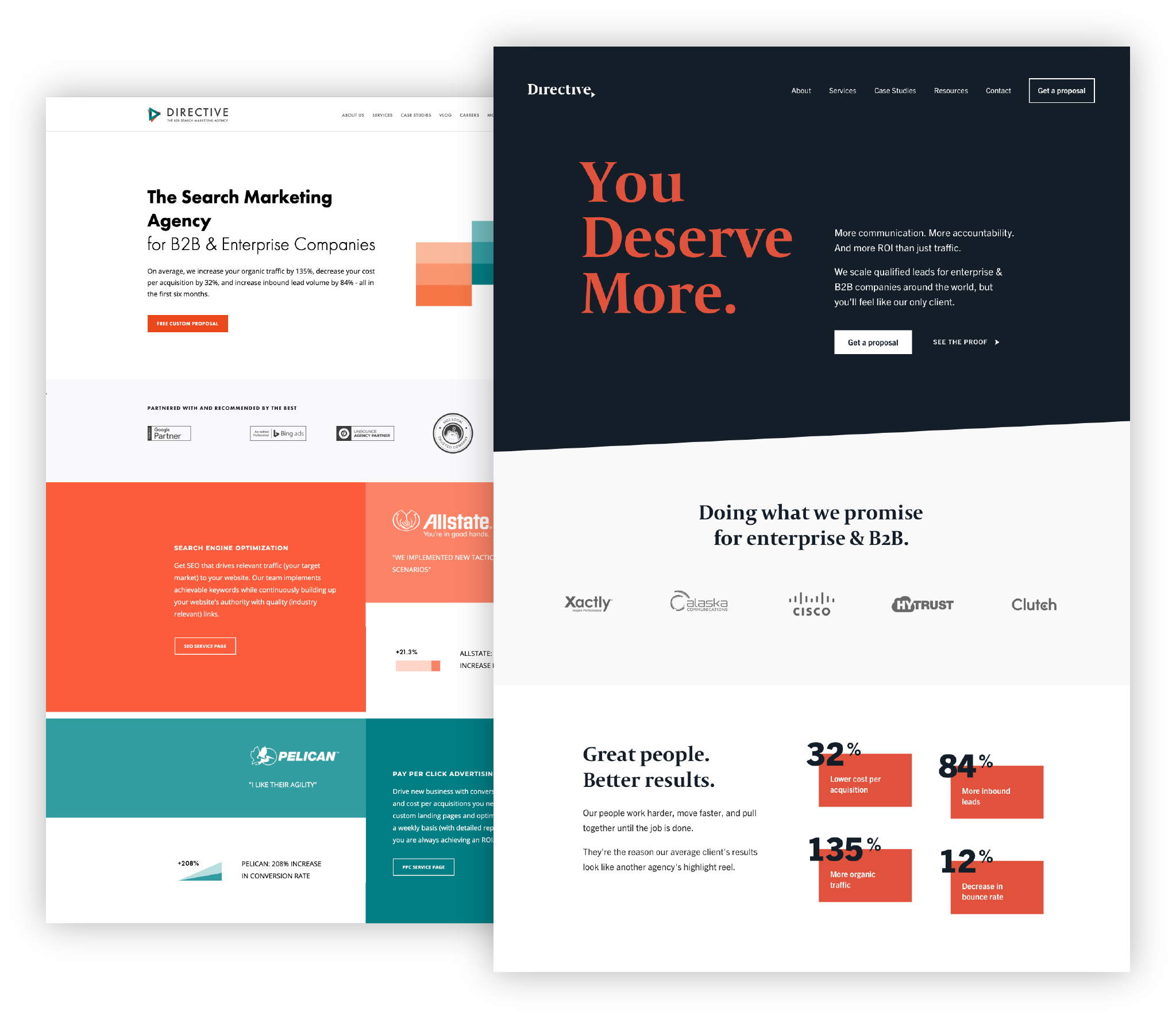 Directive Consulting website before and after rebranding 