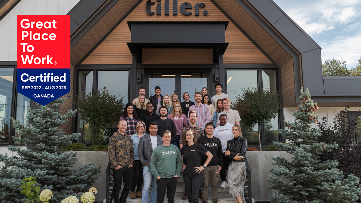 Photo of Tiller team outside of the Tiller office