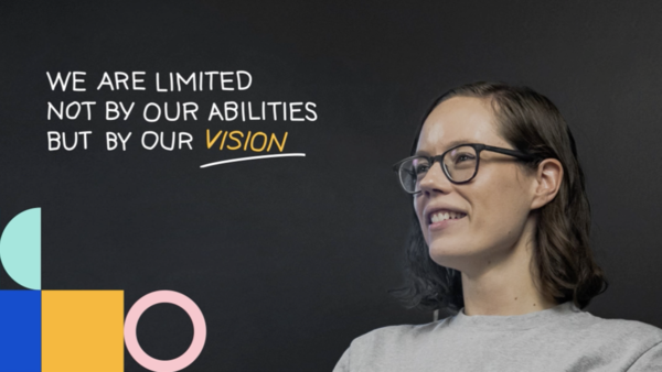 Photo of Tiller Founder Chantelle Little next to a quote about vision
