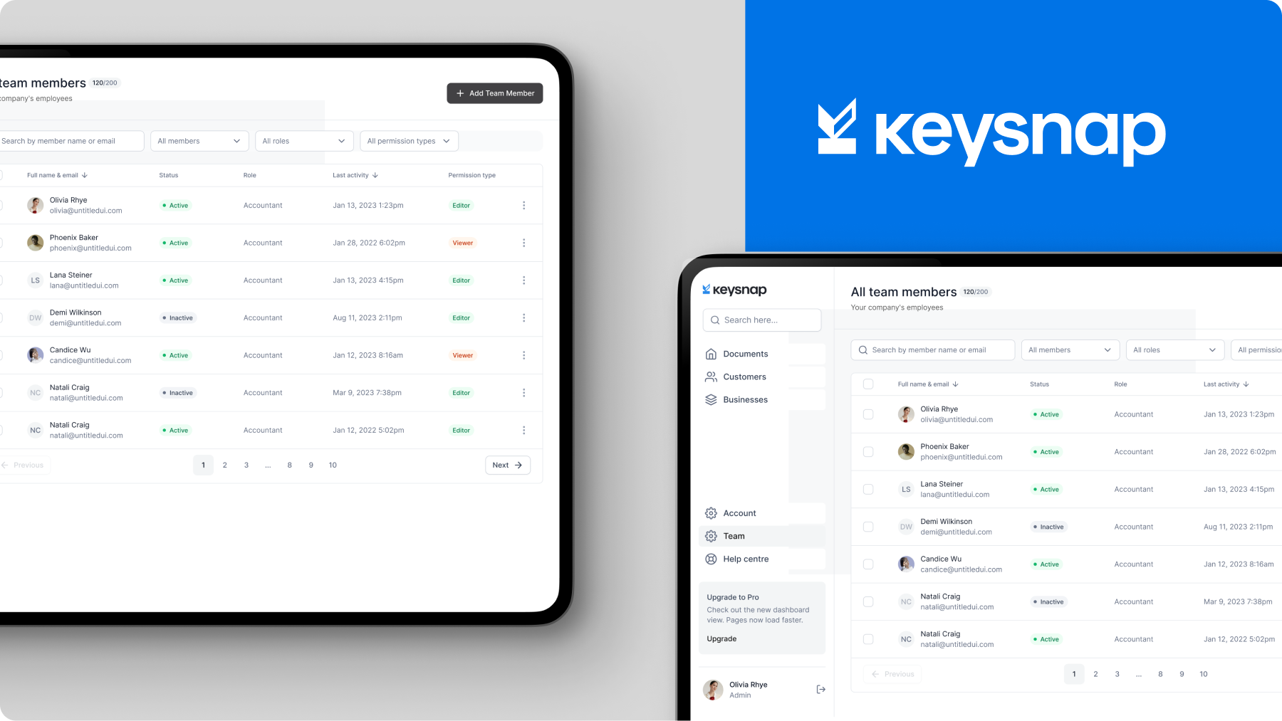 Keysnap product screens
