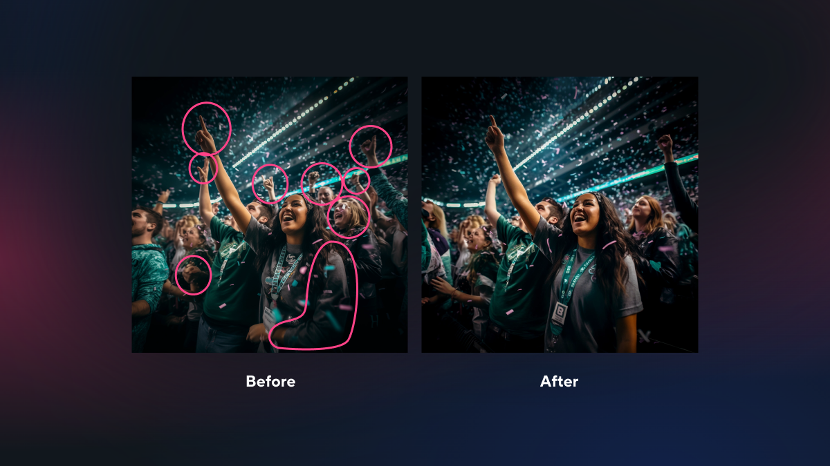 Before and after images demonstrating AI-assisted photo editing