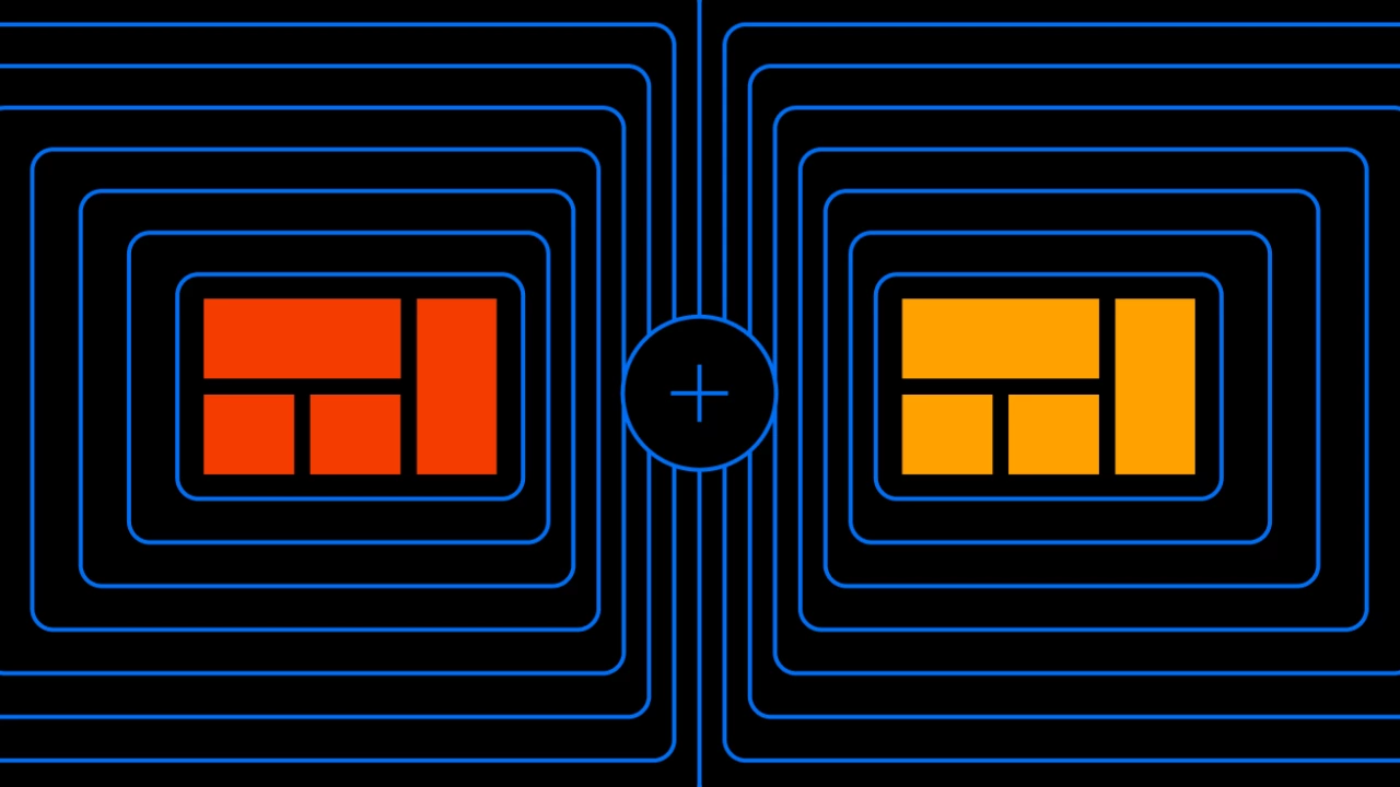 Depiction of 2 websites for 2 different companies undergoing M&A